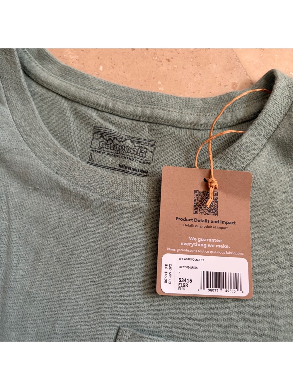 Patagonia Work Pocket Tee T-Shirt Organic Cotton Elwood Green Women's Large NWT - Picture 3 of 4
